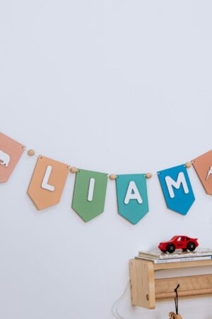 Baby Name Garland, Personalised Wooden Bunting, Birthday Flags, Baby Shower Sign, Name Banner For Nursery
