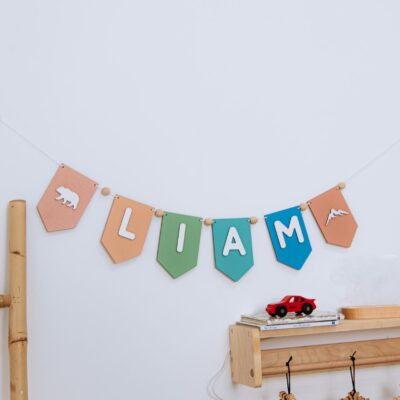 Baby Name Garland, Personalised Wooden Bunting, Birthday Flags, Baby Shower Sign, Name Banner For Nursery