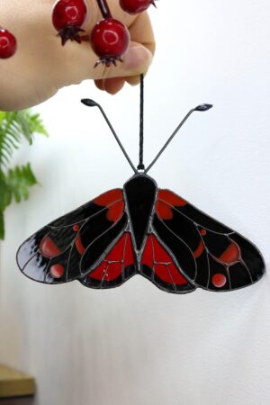 Zygaena butterfly suncatcher, stained glass window hangings, unique Christmas ornaments, handmade gift, holiday home decor, garden art