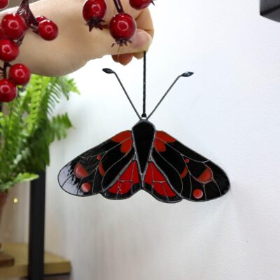 Zygaena butterfly suncatcher, stained glass window hangings, unique Christmas ornaments, handmade gift, holiday home decor, garden art