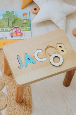 Unique Birthday Gift Wooden Name Puzzle Stool Toddler Educational Toys Kids Room Decor Montessori Helper for Girls 1 2 3 Year Old Gift