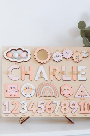 Personalized Busy Board Educational Name Puzzle First Easter Gift Shapes and Numbers Board Custom Niece Gift 1st Birthday Developing Toys