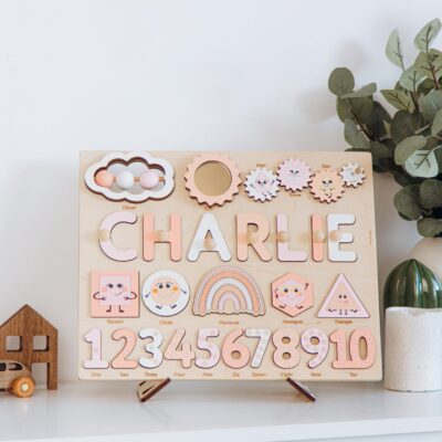 Personalized Busy Board Educational Name Puzzle First Easter Gift Shapes and Numbers Board Custom Niece Gift 1st Birthday Developing Toys