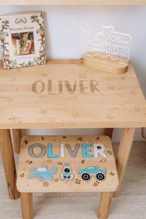 Personalized Wooden Stool Custom Name Puzzle Montessori Helper For Kids First Easter Gift for Toddlers 1st Birthday Gift Bathroom Stool