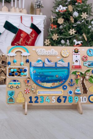 Toddler Busy Board for 1 2 3 Year Old Montessori Fidget Boards Present for Boys Personalized Wooden Kids Gift Handmade Toys Baby Shower Gift