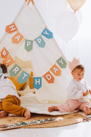 Birthday Wooden Flag Garland Rainbow Birthday Banner Wall Nursery Decor 1st Birthday Decoration Newborn Baby Gift Personalized Name Banner