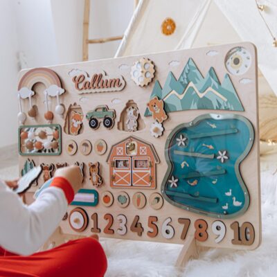 LARGE Busy Board 1 2 3 Years Old Gift Montessori Toys for Kids Personalized 1st Birthday Boy Handmade Toys Easter Gifts Nursery Decor