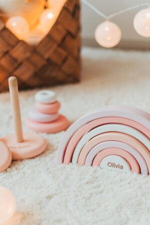 Montessori Toys, Wooden Toy 1 Year Old, Sensory Stacking Rings, Named Pyramid & Rainbow, Christmas Gift For Nephew And Niece