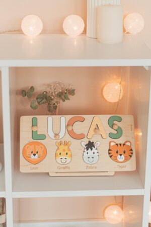 Thematic Name Puzzle With Animals For Toddlers, Kids First Birthday Gift, Personalized Baby Boy Gift, Easter Gifts, 1 2 3 Years Old Gift