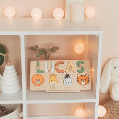 Personalized Baby Wooden Toys Name Puzzle With Farm Animals First Christmas Gifts Handmade Toys Baby Shower Gift Baby Girl Nursery Decor
