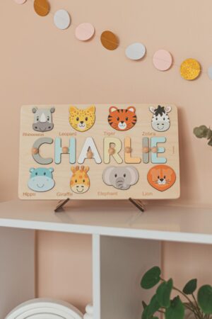 Animals Wooden Name Puzzle Busy Board Puzzle Baby First Easter Present Sensory Toys for Baby and Toddler Baby Shower Gift 1 Year Old Gift