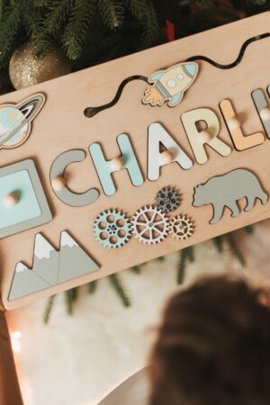 Personalized Busy Board Sensory Activity Wooden Toys Custom Name Baby Puzzle New Baby Gift 1 2 3 Year Old Unique Easter Gift for Kids