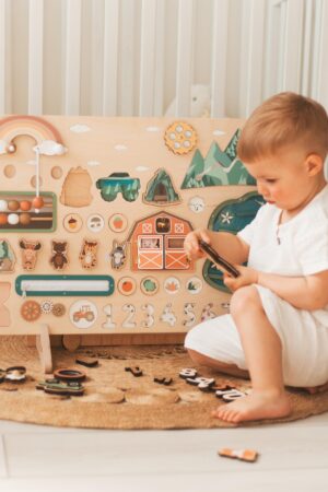 Busy Board 1 2 3 Year Old Toddler Activity Board 1st Birthday Gift Large Montessori Busy Board Sensory Toy for Kids Baby Shower Gift