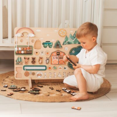 Busy Board 1 2 3 Year Old Toddler Activity Board 1st Birthday Gift Large Montessori Busy Board Sensory Toy for Kids Baby Shower Gift