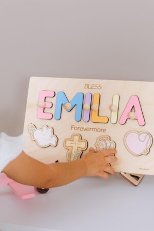 Cute Baptism Name Puzzle Personalized Baby Gift Keepsake Dedication Board Religious Gifts For Toddlers Christening Girl Gift 1st Birthday