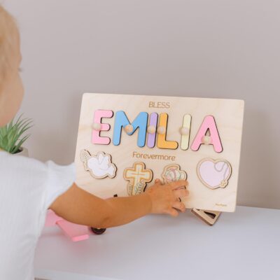 Cute Baptism Name Puzzle Personalized Baby Gift Keepsake Dedication Board Religious Gifts For Toddlers Christening Girl Gift 1st Birthday