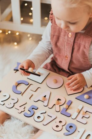 Pastel Name Puzzle, Busy Puzzle, Montessori Toys, Wooden Name with Numbers, Baby Shower Gift, Personalized Baby Puzzle