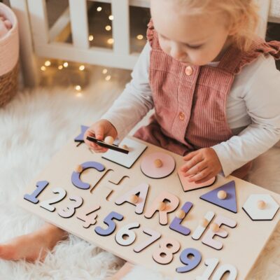 Pastel Name Puzzle, Busy Puzzle, Montessori Toys, Wooden Name with Numbers, Baby Shower Gift, Personalized Baby Puzzle