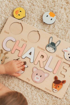 Personalized Name Puzzle with Animals | Baby, Toddler, Kids Toys | Wooden Toys | Baby Shower | Christmas Gifts | First Birthday Girl and Boy