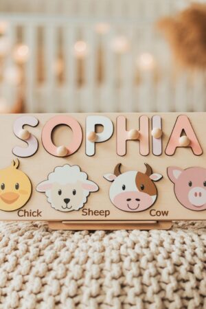 Name Puzzle With Animals, Ocean Nursery Decor, Toddler Montessori Toys, First Birthday Gift, Wooden Educational Toy, Custom Baby Shower Gift