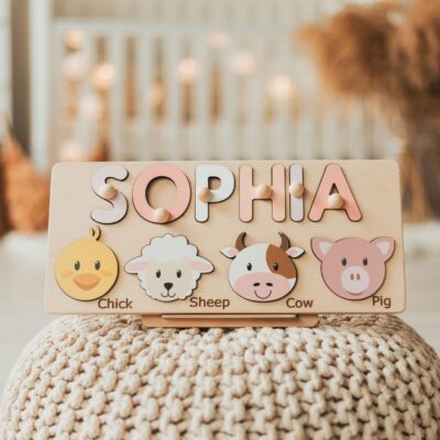 Name Puzzle With Animals, Ocean Nursery Decor, Toddler Montessori Toys, First Birthday Gift, Wooden Educational Toy, Custom Baby Shower Gift