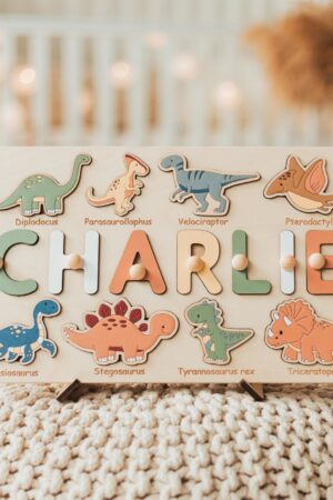 Dinosaurs Name Puzzle, 1st Birthday Boy, Wooden Nursery Decor, Best Easter Gift For Toddlers, Dinosaur Design, Montessori Toys