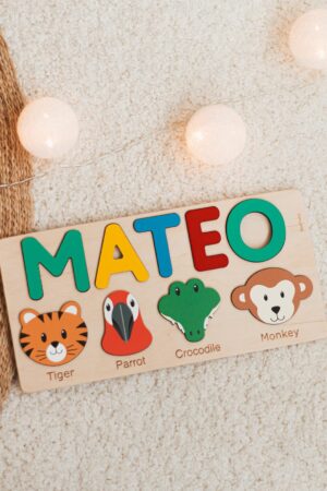 Custom Name Puzzle with Animals, Personalized Birthday Gift, Christmas Gifts For Toddlers, Unique Baby Gift, Wooden Montessori Toys For Kids