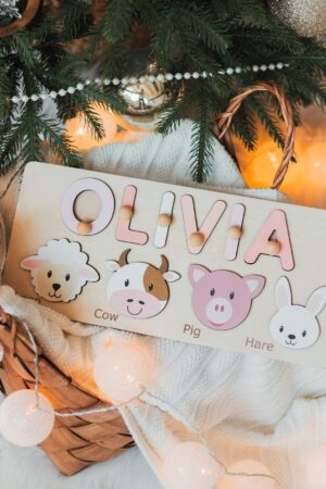 Name Puzzle With Woodland Animals, Woodland Nursery Decor, Baby Shower Gift, One Year Old Gif, Montessori Board, Toddler Toy, Gifts For Kids