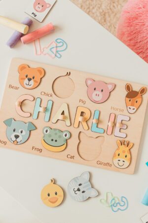 Name Puzzle with Animals, Personalized Puzzle, Christmas Gifts For Toddlers, Custom Animal Toy, Montessori Toys, First Birthday Boy