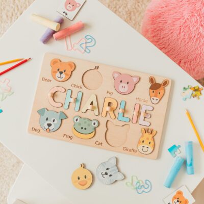 Name Puzzle with Animals, Personalized Puzzle, Christmas Gifts For Toddlers, Custom Animal Toy, Montessori Toys, First Birthday Boy