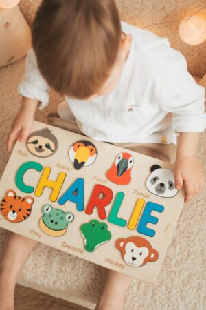 Busy Board 2 Years Old, Name Puzzle With Animals, Personalized Easter Gifts For Kids, Birthday Baby, Montessori Toys, Educational Puzzles