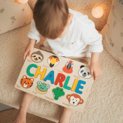 Busy Board 2 Years Old, Name Puzzle With Animals, Personalized Easter Gifts For Kids, Birthday Baby, Montessori Toys, Educational Puzzles