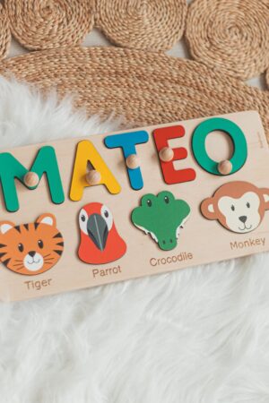 Animal Name Puzzle Wooden Personalized Gifts 1st Birthday Gift Kids Room Decor Kids Activities Zoo Nursery Decor First Easter Gifts
