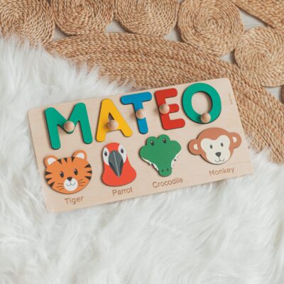 Animal Name Puzzle Wooden Personalized Gifts 1st Birthday Gift Kids Room Decor Kids Activities Zoo Nursery Decor First Easter Gifts