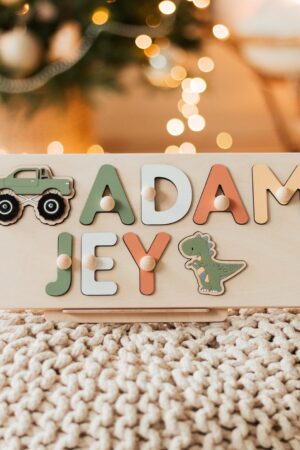 Wooden Name Puzzle For Girls Handmade Toys Personalized Custom Puzzle With Pegs 1st Birthday Gift Kids Boho Toys Easter Gifts for Kids