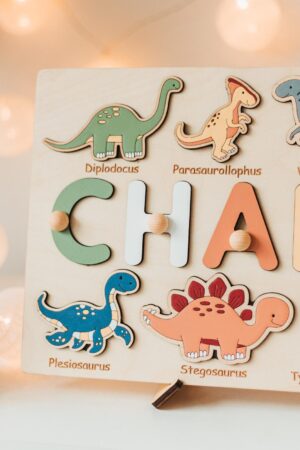 Dinosaur Name Puzzle Dinosaur First Birthday Gift Birthday Decorations Montessori Toys Boy Sensory Toys Dino Baby Shower Custom Puzzle