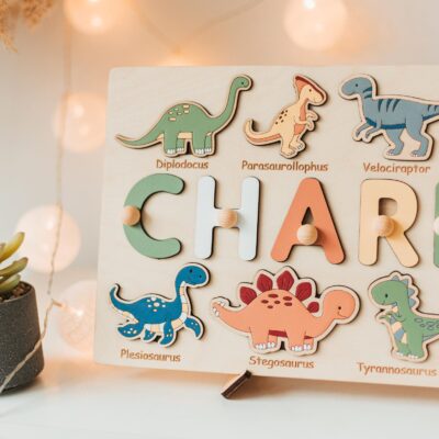 Dinosaur Name Puzzle Dinosaur First Birthday Gift Birthday Decorations Montessori Toys Boy Sensory Toys Dino Baby Shower Custom Puzzle