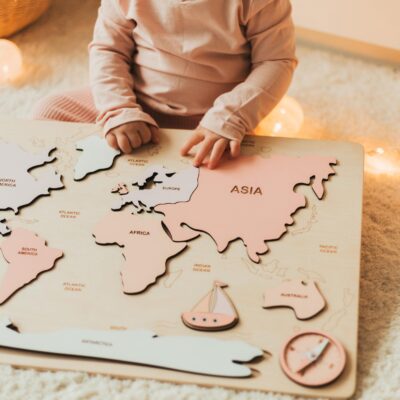 Next-day Delivery Montessori Wooden Continent Map for Kids Learning Geography Kids Room Decor Colorful World Map Easter Gifts For Kids