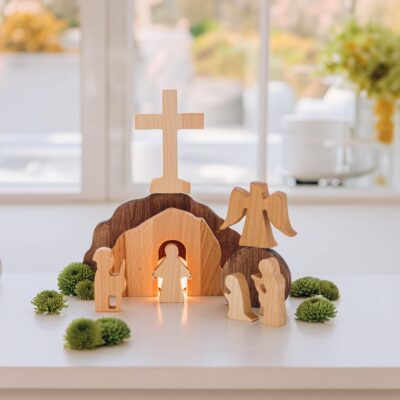 Easter Table Decor Resurrection of Jesus Scene Empty Tomb Display He's Risen Easter Art Reusable Easter Decoration Christian Religious Gifts