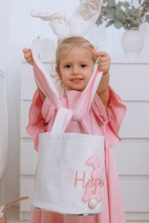 Cute Embroidered Easter Bunny Basket. Personalized Easter Gifts For Kids. Neutral Easter Basket For Toddlers. Easter Hunt Bag. Easter Games.