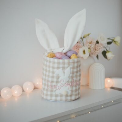 Personalized Easter Basket with Blue Bunny Boys Embroidered Bunny Bag Classic Easter Outfit Kids Easter Gift Custom Easter Egg Hunt Bag