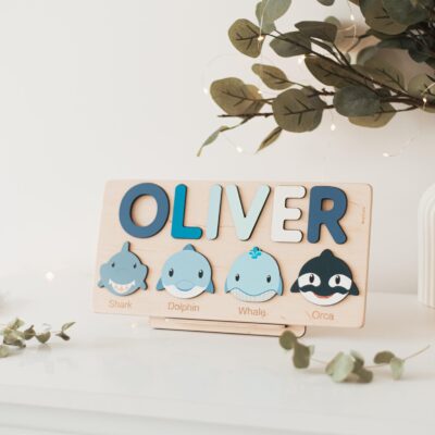 Toddler Custom Name Puzzle with Animals Easter Gift for Baby Handmade Birthday Gift for Kids Easter Basket Stuffers Wooden Montessori Toys