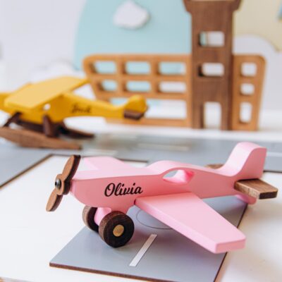 Handmade Wooden Airplane Toy for 2 3 Year Old Personalized Toddler Plane Toys Easter Basket Stuffers Kids Pretend Play First Easter Gift