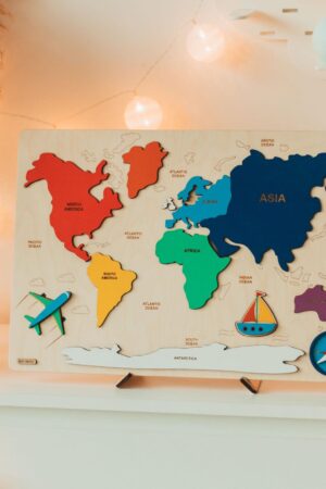 World Map Puzzle, 3+ Years Old Girl, Educational Toy, Birhday Baby Gift, Easter Gift For Kid, Pink Room Decor, Montessori Busy Puzzle