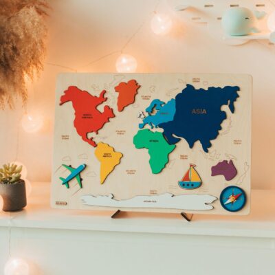 World Map Puzzle, 3+ Years Old Girl, Educational Toy, Birhday Baby Gift, Easter Gift For Kid, Pink Room Decor, Montessori Busy Puzzle