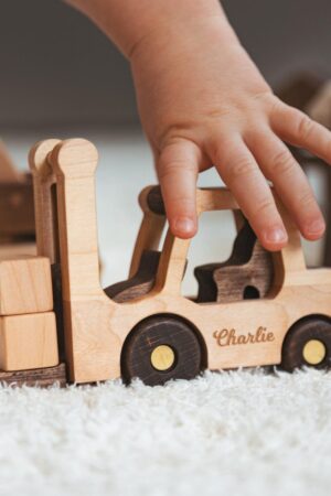 Wooden Excavator Toy Handmade Construction Vehicle Montessori Toddler Car with Name Kids Pretend Play First Birthday Gifts Easter Gifts