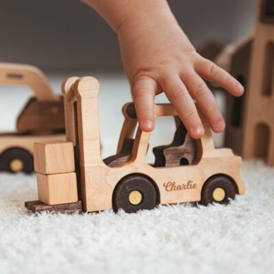 Wooden Excavator Toy Handmade Construction Vehicle Montessori Toddler Car with Name Kids Pretend Play First Birthday Gifts Easter Gifts