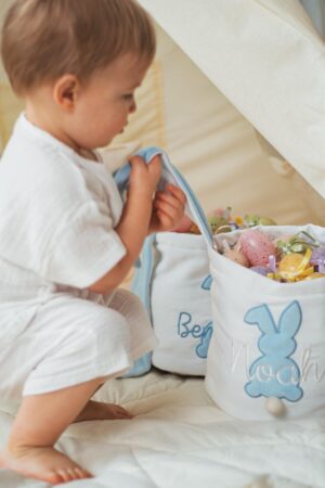 Bunny Egg Basket For Easter Activities Custom Embroidered Easter Personalized Easter Basket with Name  Boys Girls Easter Gifts Easter Decor
