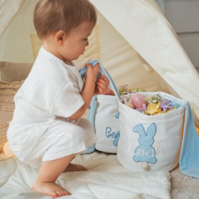Bunny Egg Basket For Easter Activities Custom Embroidered Easter Personalized Easter Basket with Name  Boys Girls Easter Gifts Easter Decor