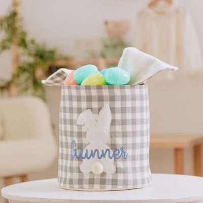 Custom Embroidered Easter Bag Kids Easter Treat Bag Egg Basket For Easter Activities Baby Easter Basket with Name Easter Egg Hunt Basket